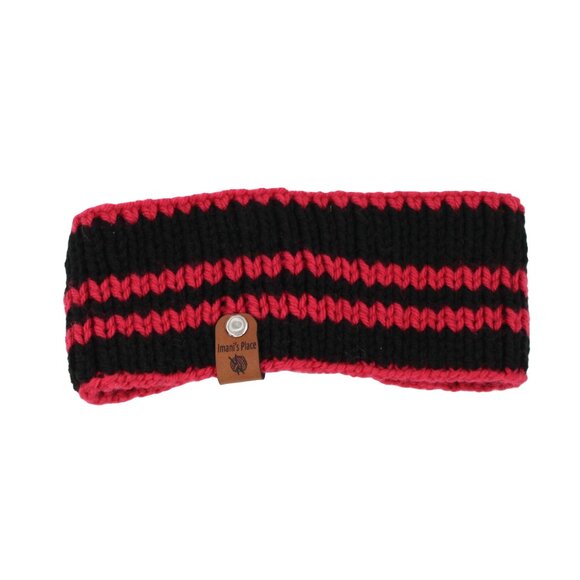 Handmade Hand Knit Striped Black Raspberry Pink Sporty Acrylic Headband - Picture 4 of 4